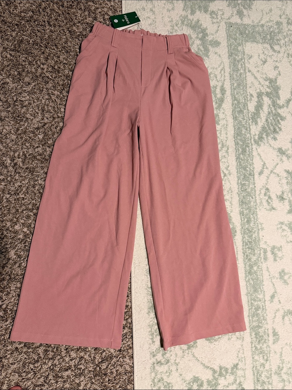 NWT HALARA Rose Pink Wide-Leg Waffle Knit Pants